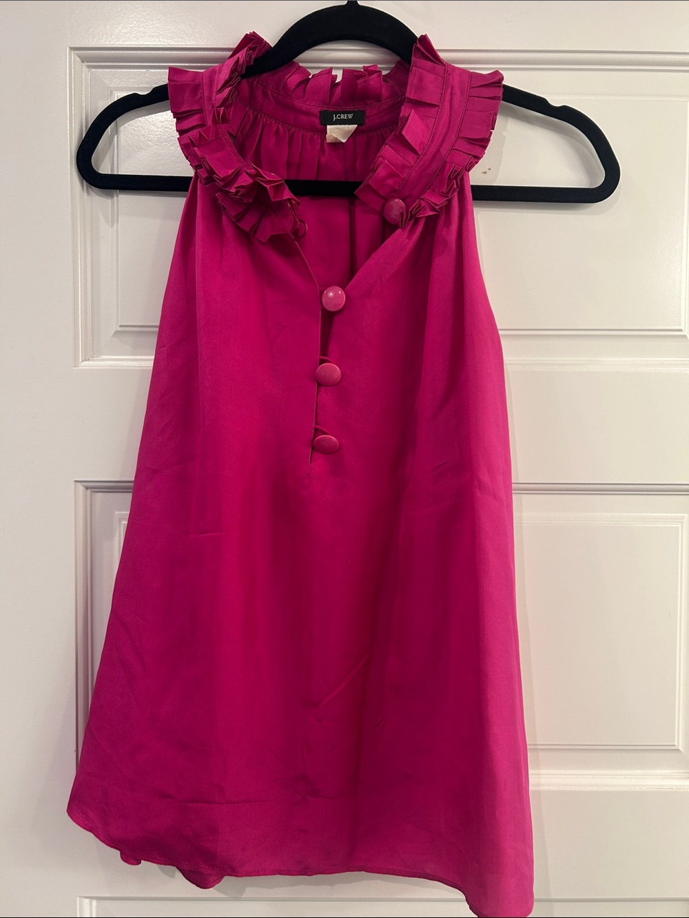 J. Crew Fuchsia Sleeveless Ruffle Collar Blouse